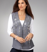 A perfectly-coordinated look without the fuss, from Cha Cha Vente. This tee and embellished chiffon vest combo can be dressed up or worn casually with jeans! (Clearance)