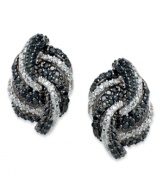 Wrapped in Love™ specializes in styles that win the heart. These stunning stud earrings feature overlapping  black diamonds (5/8 ct. t.w.) and white diamonds (1/6 ct. t.w.). Set in sterling silver. Approximate drop length: 5/8 inch. Approximate drop width: 3/8 inch.