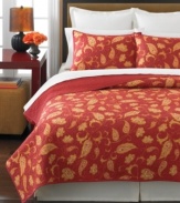 On fire. In fiery red and orange hues, this Chamberley sham from Martha Stewart Collection exudes autumnal beauty with a luscious landscape of fall foliage.