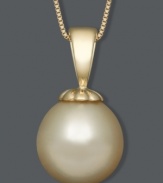 A single drop of polish. This elegant pendant features a golden cultured South Sea pearl (10-11 mm) suspended from a delicate 14k gold setting and chain. Approximate length: 18 inches. Approximate drop: 3/4 inch.