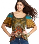 For style that can't be beat, layer a stand-out tribal print top, like this one from Fire, with a pair of perfectly fitted jeans.