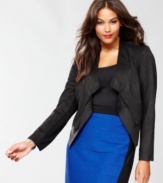 Punctuate your style with this cropped, draped jacket from INC. Faux suede gives this plus size topper a luxe touch.