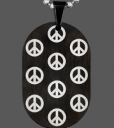 Give peace a chance. This stylish men's pendant is covered in peace sign symbols. Crafted in black ion-plated stainless steel and stainless steel. Comes with a matching bead chain. Approximate length: 24 inches. Approximate drop length: 1-7/10 inches. Approximate drop width: 1 inch.