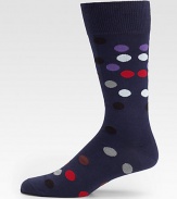 A bold, multicolored polka-dot pattern adorns this modern dress sock crafted in a rich Italian cotton blend.Mid-calf height80% cotton/20% nylonMachine washImported of Italian fabric