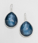 From the Wonderland Collection. Stunning, faceted indigo doublet set in hammered sterling silver in a teardrop design. Indigo doubletSterling silverDrop, about 1.7Hook backImported 