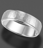 A timeless ring in 14k white gold, featuring engraving and a subtle, mottled texture. (Size 4-8)