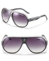 Sleek stripes race through a sporty aviator silhouette from Carrera.