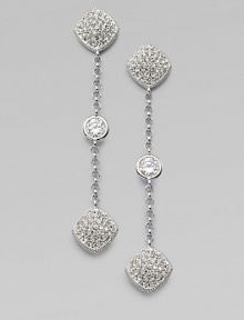 Delicate link chain with a sparkling pavé and faceted station drop. Rhodium plated brassCubic zirconiaCrystalsDrop, about 1¾Post backImported 