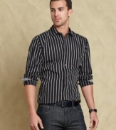 Sleek and trim, this striped slim-fit shirt from Tommy Hilfiger keeps your looking your casual best.