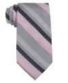 Follow the lines in your wardrobe. With streamlined stripes, this Calvin Klein tie always keeps it sleek.