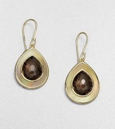 From the Ondine Collection. A rich, faceted smokey quartz surrounded by iridescent brown shell set in radiant 18k gold. Smokey quartzBrown shell18k goldDrop, about 1.4Hook backImported 