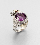 From the Naga Collection. This zodiac-inspired style from a socially and environmentally responsible brand features a faceted amethyst stone surrounded by dazzling diamonds and an 18k gold accented sterling silver dragon. Sterling silver18k goldAmethystDiamonds, .4 tcwAfrican ruby eyeWidth, about 1Imported