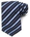 Sleek stripes run in alternating widths across this refined silk tie from Armani Collezioni.