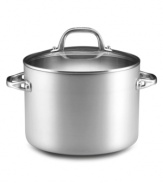 Designed for easy stovetop-to-oven cooking, the wide, shallow Anolon Chef Clad stock pot boasts culinary versatility not often seen in pots this size. With the combined efforts of brushed aluminum and clad stainless steel, you're guaranteed fast, even heating from top to bottom. Limited lifetime warranty.