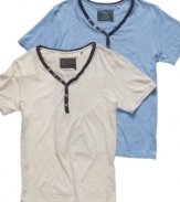 Sit back and relax. This henley shirt from Guess has your style and comfort all taken care of.