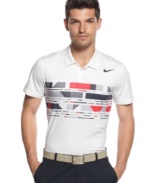 Running the tennis court or out on the links, this shirt from Nike features Dri-Fit technology to keep you at the top of your game.