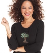 'Tis the season to be merry in Karen Scott's plus size tee, featuring a trimmed palm tree print.