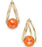 A touch of color livens any look. These stunning 10k gold double hoop earrings feature round-cut carnelian stones (3-1/2 ct. t.w.). Approximate drop: 1 inch.