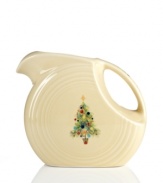 Make it merry. An extra-festive twist on an old favorite, the Christmas Tree disk pitcher is decked with ornaments to match every Fiesta color.