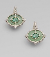 From the Oasis Collection. This gracious design has the look of an ancient artifact, richly detailed in green aventurine, faceted mint green quartz and white sapphires in a fluted sterling silver setting.Green aventurine, mint green quartz and white sapphire Sterling silver Width, about ¾ Post-and-hinge back Imported