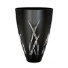 Dramatic and elegant, this Waterford Crystal vase from the Signature Black Collection by John Rocha, features sleek black glass with striking cuts around the base for illuminating contrast.