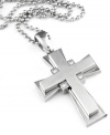 Russell Simmons' super-cool take on a classic cross features  laser-engraved logo detail and diamonds (1/8 ct. t.w.). Crafted of stainless steel. Ball chain measures 30 inches.