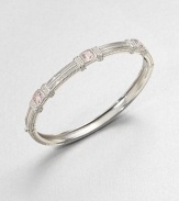 Three cushion-cut pink crystal stones set in textured sterling silver. Pink crystalSterling silverDiameter, about 2.3Hinged, push clasp closureImported 