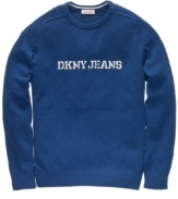 Your mission is simple. This DKNY Jeans sweater has a straightforward military-style logo for easy casual style.