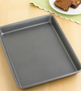 Bake rich, decadent brownies for delightful desserts and sumptuous snacks. This pan features a reinforced nonstick surface – inside and out – for easy cleaning, no-hassle food release, long-lasting durability and optimum baking performance. Lifetime warranty.