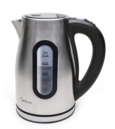 Don't get watered down. Convenience lies in 11 variable settings from 110º to 212º, which bring water to a boil in no time at all. Easy-access controls on the slip-free handle and the 360º swivel cord-free design of this fast-action kettle make you a richer pourer every time. Model 276.04.