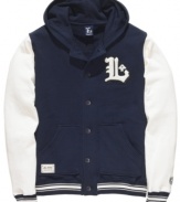 Take your winning style one step further with this hooded varsity jacket from LRG.