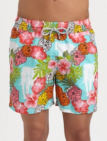 Brilliant florals and elephant prints livens these classic-fitting swim trunks, set in quick-drying nylon with rear eyelets to avoid ballooning effect.Elastic drawstring waistSide slash, back flap pocketInseam, about 6Polyamide nylonMachine washImported