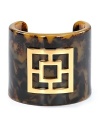 Trina Turk's tortoiseshell cuff captures ladylike sophistication while the gold plated emblem makes it bombshell bold.