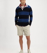 Finely ribbed cotton in bold rugby stripes makes this polo collar top perfect for layering over shirts and tees.Contrasting polo collarThree-button placketLong sleevesCottonMachine washImported