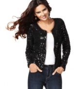 Tulle trim and allover sequins add sparkle to this elegant topper from INC. Wear it with jeans for a night out and with a sheath dress for holiday parties!