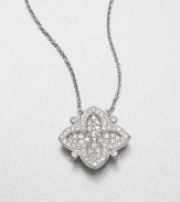 From the Soho Collection. This clover-shaped design features white sapphires on a sterling silver link chain. White sapphiresSterling silverLength, about 16Pendant size, about .7Lobster clasp closureImported 