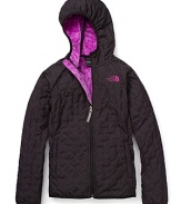 Quilted, lightweight warmth from The North Face® offers her a stylish, water resistant shell for season-spanning wear.