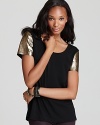 Metallic leather sleeves lend gilded glamour to this super-soft Michael Stars tee.