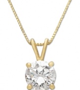 Solitaire sparkle adds an element of timeless sophistication. Necklace by B. Brilliant features a single round-cut sparkling cubic zirconia (1 ct. t.w.) in a four prong 18k gold and sterling silver setting. Approximate length: 17 inches. Approximate drop: 1/2 inch.