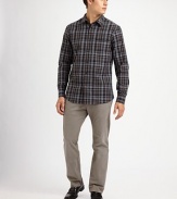 A clean, easy-wearing look is cut from pinpoint oxford cotton with plaid checks and modern style. Buttonfront Chest patch pocket Cotton Dry clean Imported 