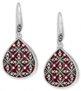 Stunningly stylish. These teardrop earrings from Genevieve & Grace are crafted from sterling silver, with marcasite and purple epoxy elements adding to the appeal. Approximate drop length: 1-1/2 inches. Approximate width: 5/8 inch.