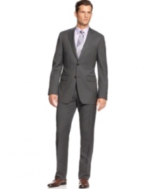 Not sure if the suit makes the man? Try on this slim-fit grey striped style from DKNY and see if you don't feel like a winner.