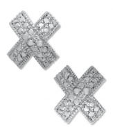 An excellent choice. Victoria Townsend's X-shaped earrings sparkle with round-cut diamonds (1/10 ct. t.w.), enhancing their appeal. Set in sterling silver. Approximate diameter: 1/2 inch.