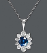 Give her a flower that will last a lifetime. Bella Bleu by Effy Collection's stunning pendant combines a large, round-cut blue diamond (3/8 ct. t.w.) with round-cut white diamonds as petals (3/4 ct. t.w.). Set in 14k white gold. Approximate length: 18 inches. Approximate drop: 11/16 inch.