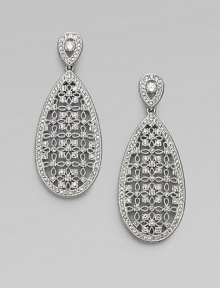 EXCLUSIVELY AT SAKS. A single drop of delicate lacework with crystal detailing.Crystal Rhodium plated Length, about 2 Width, about ¾ Post backs Imported 