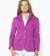 Lustrous signature buttons and Lauren Ralph Lauren's iconic monogram luxuriously accent a trim blazer crafted from smooth stretch sateen.