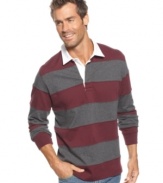 Block party! Get ready for going out and about in this stylish color-blocked rugby shirt from Club Room.