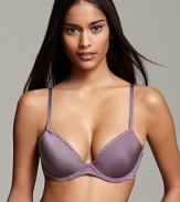 A molded cup bra with foam cushion and lace trim for a sexy yet comfortable style.