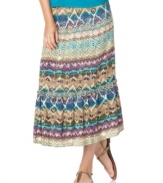 This cheerful petite midi skirt from Elementz looks fresh with a repeat print and ruffle detail. Wear it with heels or flats for an on-trend ensemble. (Clearance)