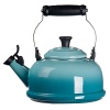 This beautiful enameled tea kettle whistles to remind you to take a break. Glazed with hard glossy enamel on steel, it offers superior craftsmanship and brings a blast of color to the range. The unique locking handles and heat-resistant phenolic knobs make lifting, pouring and cleaning easy.